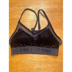 Victorias Secret PINK Black Velvet Mesh Sports Bra